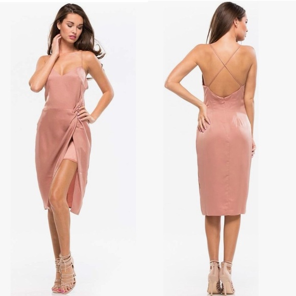 NWT NBD Georgia Satin Sleeveless Side Slit Midi Slip Dress in Blushed Nude Sz XL - Picture 1 of 14